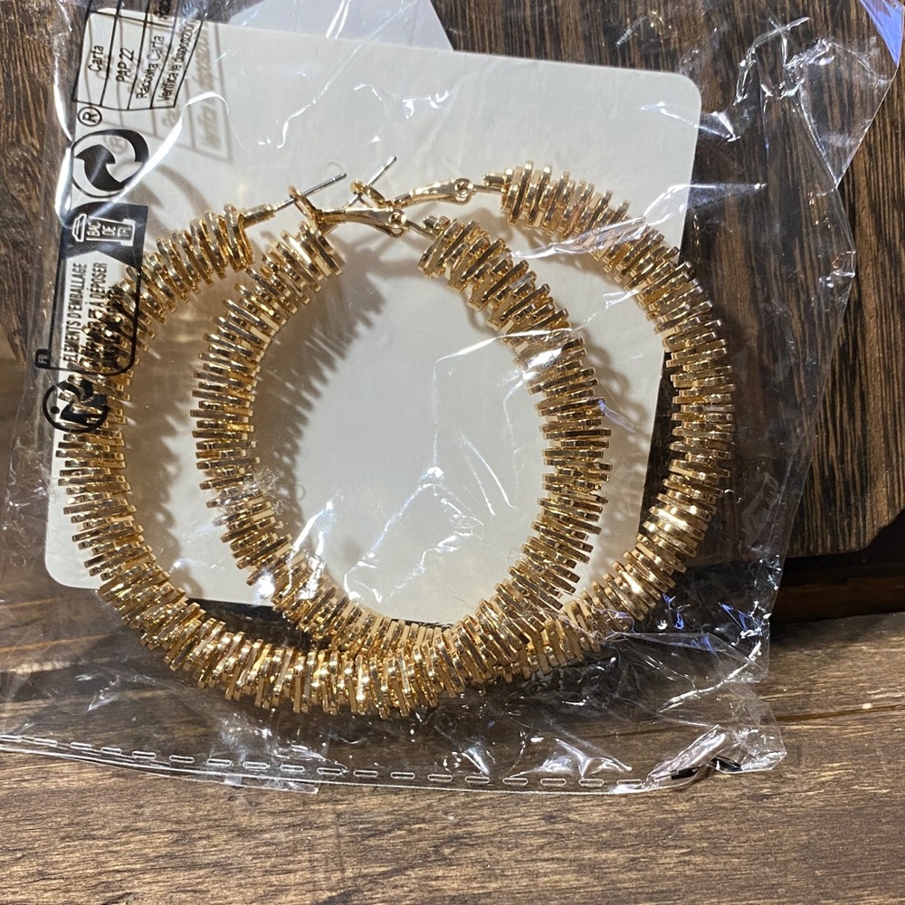 Radiant Gold Tone Textured Hoop Earrings - brand new in original packaging